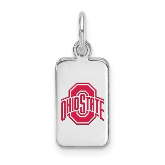 Sterling Silver Rhodium Plated The Ohio State Univ Enamel XS Tag Charm - Picture 1 of 6